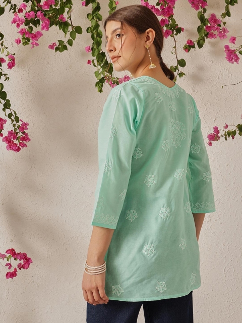 ADA Ethnic Motifs Chikankari Embroidered Thread Work Pure Cotton Thread Work Kurti - Image 4