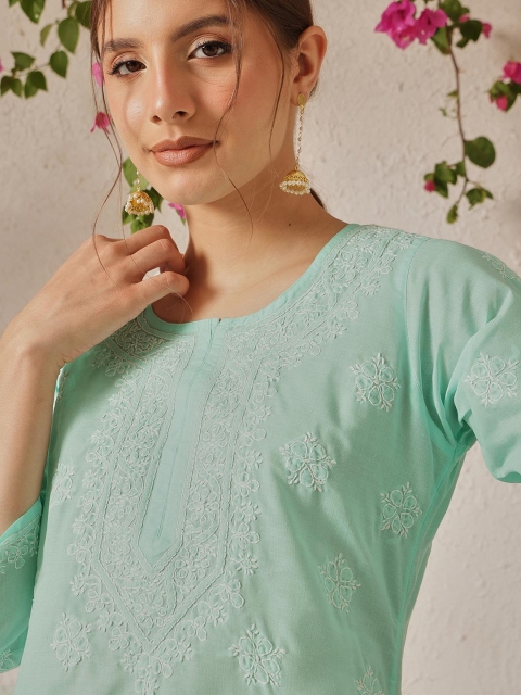 ADA Ethnic Motifs Chikankari Embroidered Thread Work Pure Cotton Thread Work Kurti - Image 2