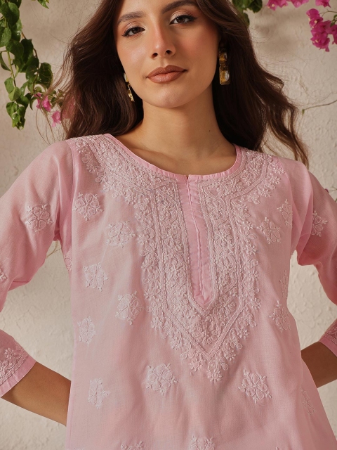 ADA Ethnic Motifs Chikankari Embroidered Thread Work Pure Cotton Thread Work Kurti - Image 2