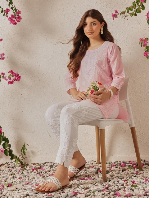 ADA Ethnic Motifs Chikankari Embroidered Thread Work Pure Cotton Thread Work Kurti - Image 5
