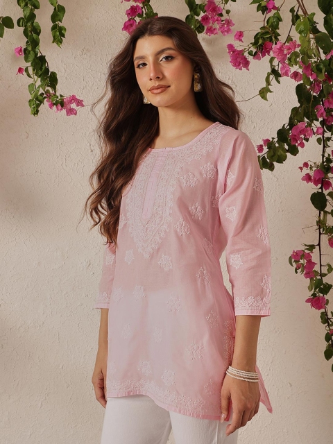 ADA Ethnic Motifs Chikankari Embroidered Thread Work Pure Cotton Thread Work Kurti - Image 3