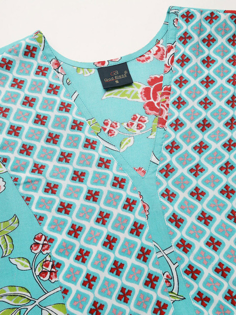 God Bless Floral Printed Puff Sleeves V-Neck Peplum Top - Image 7