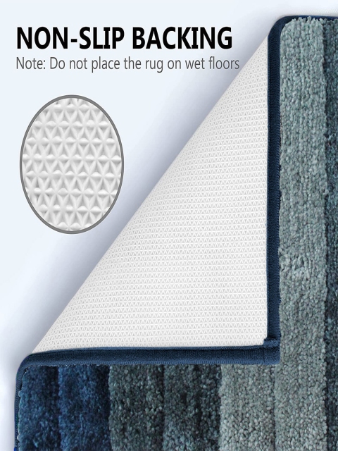 LUXEHOME INTERNATIONAL Green & Grey 2 Pieces Striped Anti-Skid Doormats - Image 3