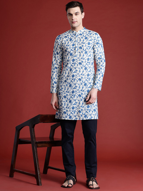Home niche-market02 41 Anouk Men Floral Printed Mandarin Collar Pure Cotton Kurta