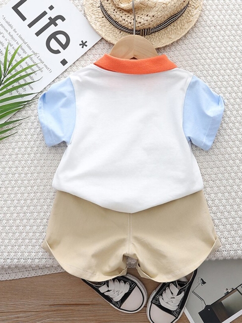 StyleCast Kids White Printed Polo Collar Pure Cotton T-shirt With Shorts Clothing Set - Image 2