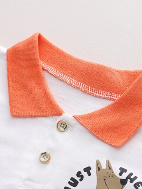 StyleCast Kids White Printed Polo Collar Pure Cotton T-shirt With Shorts Clothing Set - Image 4
