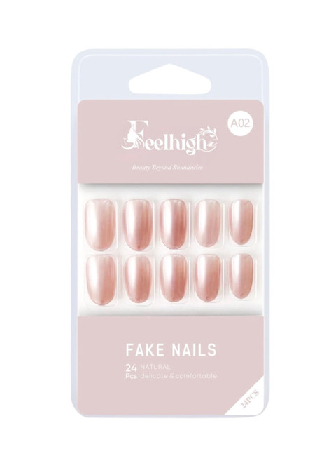 FEELHIGH 24-Pcs Long Lasting Reusable Artificial Fake Nail Set - A02