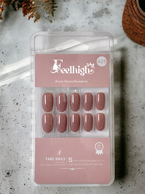FEELHIGH 24-Pcs Stick On Reusable Waterproof Press On Nails - A25