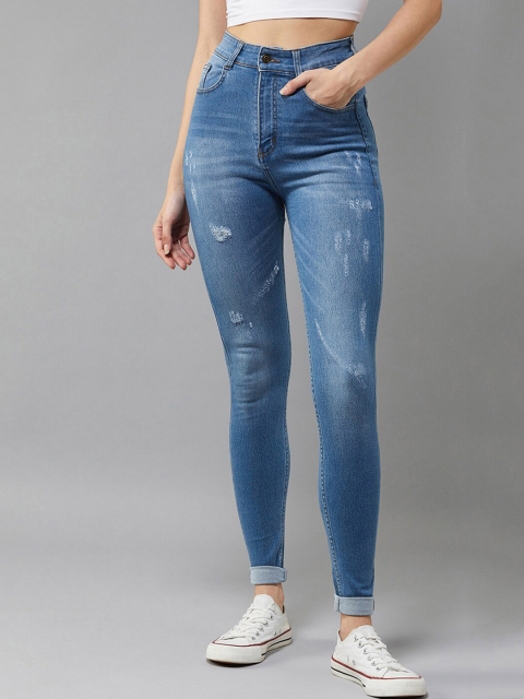 DOLCE CRUDO Women Blue Skinny Fit High-Rise Mildly Distressed Stretchable Jeans