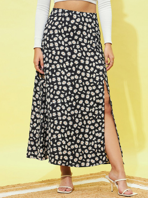 Berrylush Floral Printed Side Slit A-Line Maxi Skirt