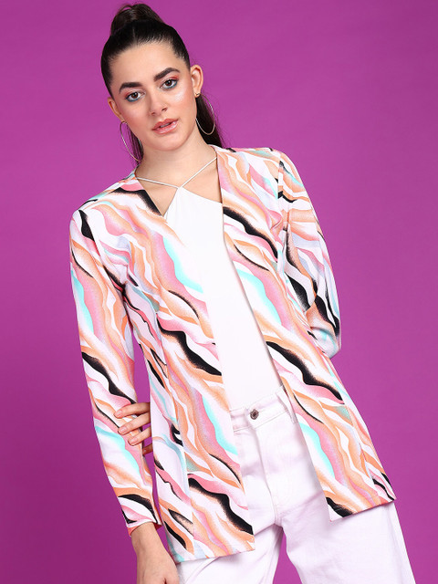 Popwings Women Abstract Printed Longline Shrug