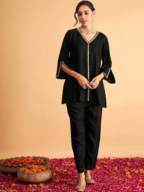 Shae by SASSAFRAS Embellished V-Neck Top With Trouser