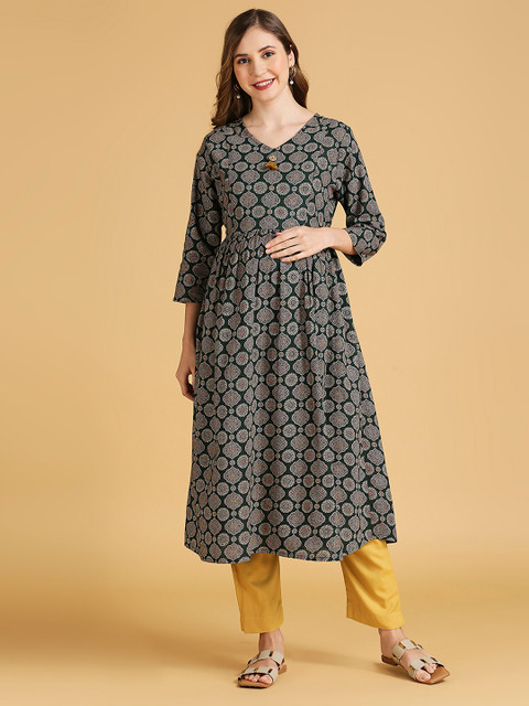MomToBe Ethnic Motifs Printed Cotton Maternity Kurta