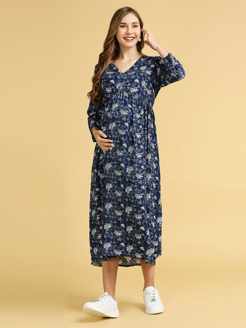 MomToBe Floral Printed Maternity Empire Midi Dress