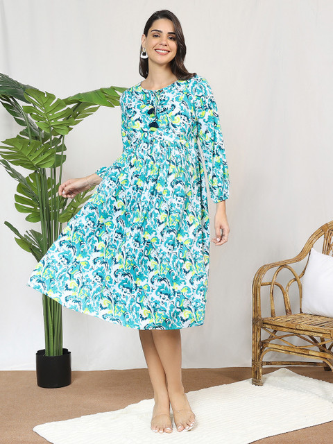 MomToBe Floral Printed Maternity Fit and Flare Midi Dress - Image 5