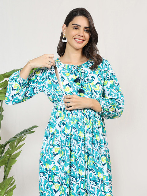 MomToBe Floral Printed Maternity Fit and Flare Midi Dress - Image 2