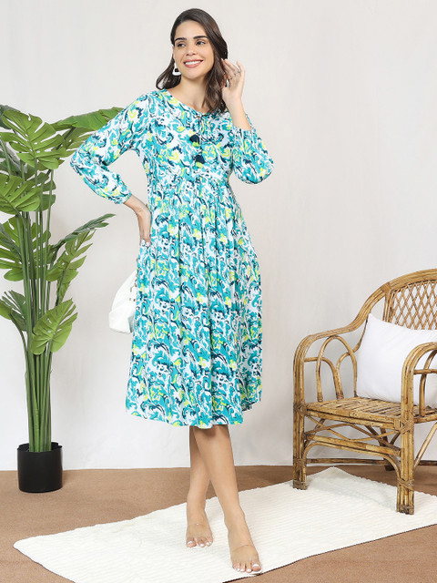 MomToBe Floral Printed Maternity Fit and Flare Midi Dress - Image 6