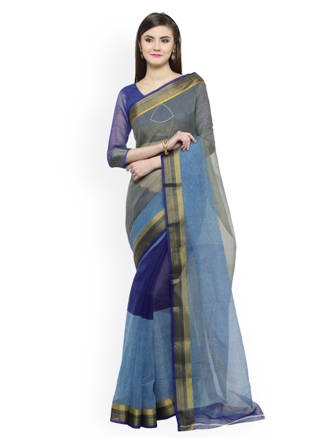 Shaily Blue & Grey Silk Cotton Printed Saree