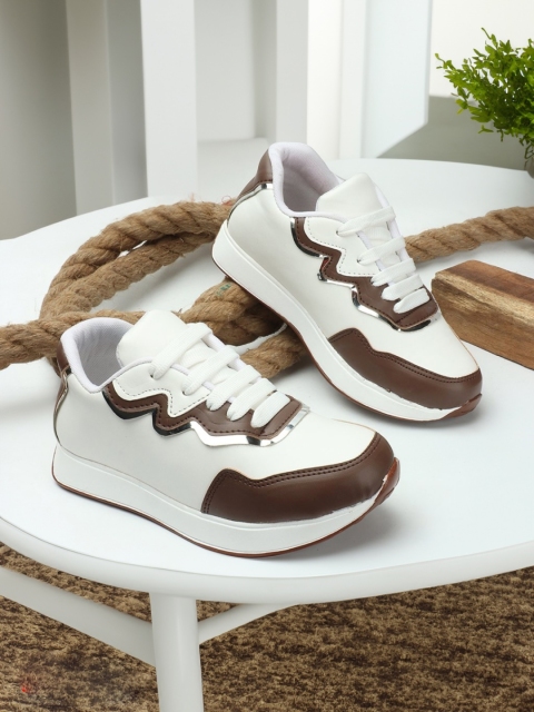 The Roadster Lifestyle Co. Women White & Brown Colourblocked Comfort Insole Sneakers