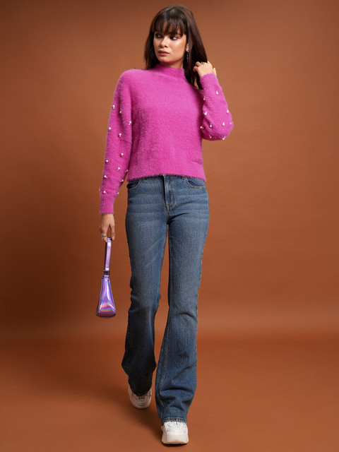 Tokyo Talkies Pink Embellished Acrylic Pullover - Image 6