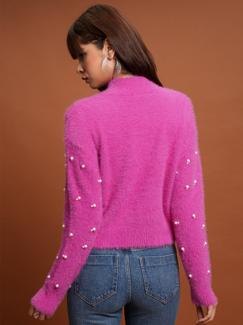 Tokyo Talkies Pink Embellished Acrylic Pullover - Image 5