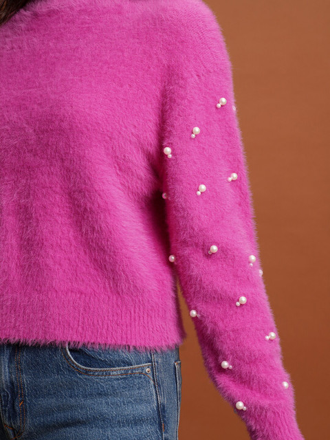 Tokyo Talkies Pink Embellished Acrylic Pullover - Image 7