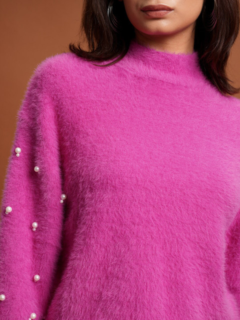 Tokyo Talkies Pink Embellished Acrylic Pullover - Image 2