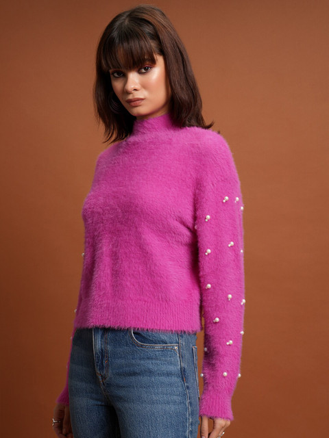 Tokyo Talkies Pink Embellished Acrylic Pullover - Image 4