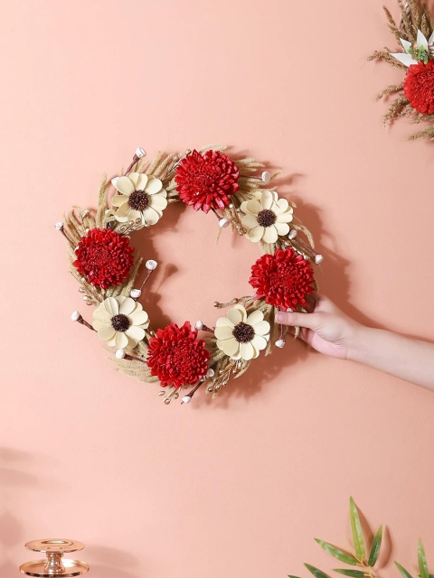 Nestasia Red & Beige Dried Eco-Friendly Flower Wreath - Image 2