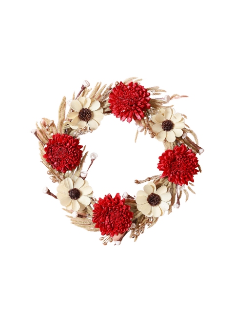 Nestasia Red & Beige Dried Eco-Friendly Flower Wreath - Image 3