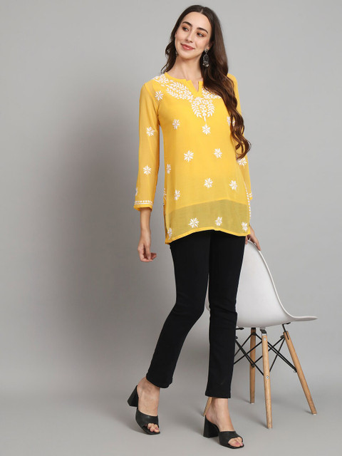 PARAMOUNT CHIKAN Women Embroidered Lucknowi Chikankari Georgette Kurti - Image 8