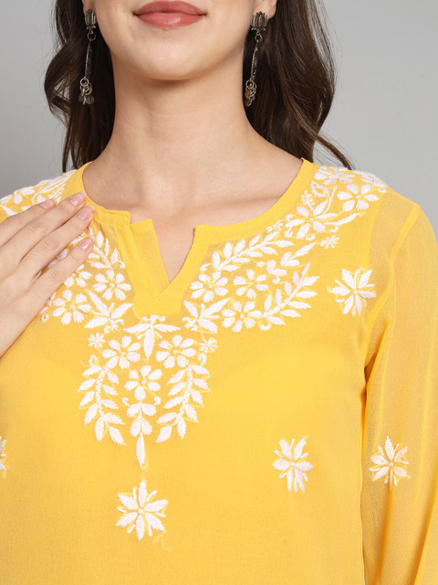 PARAMOUNT CHIKAN Women Embroidered Lucknowi Chikankari Georgette Kurti - Image 2