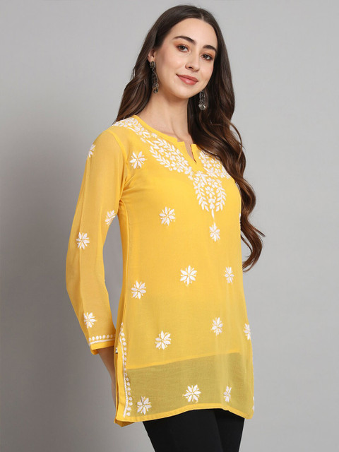 PARAMOUNT CHIKAN Women Embroidered Lucknowi Chikankari Georgette Kurti - Image 4