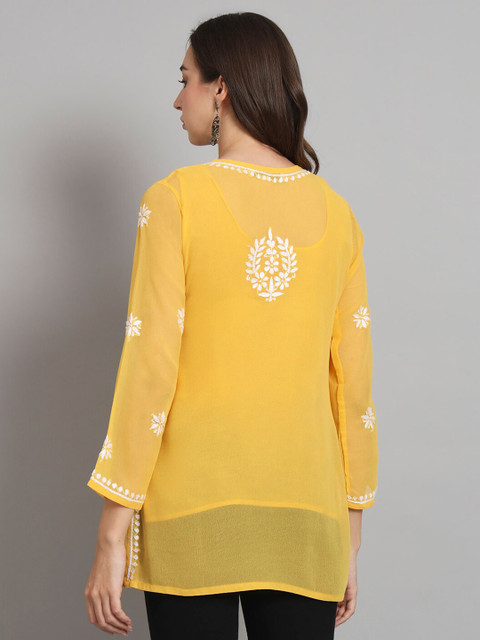 PARAMOUNT CHIKAN Women Embroidered Lucknowi Chikankari Georgette Kurti - Image 6