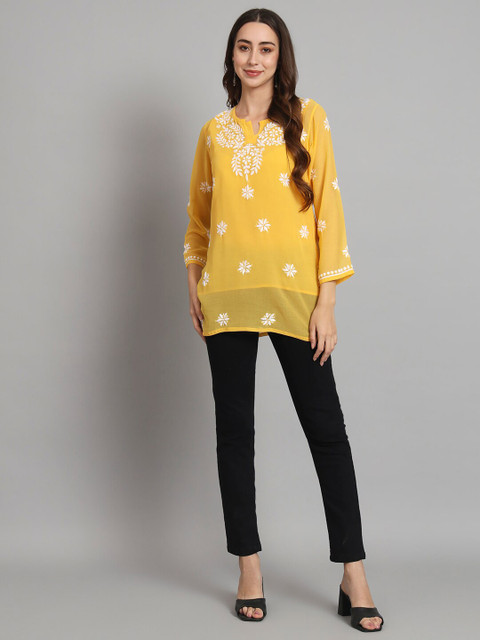 PARAMOUNT CHIKAN Women Embroidered Lucknowi Chikankari Georgette Kurti - Image 7