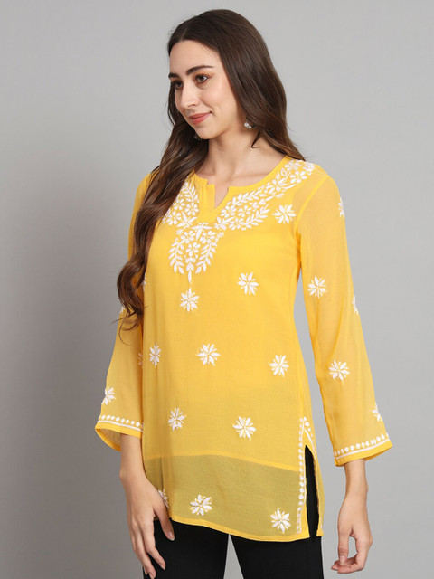 PARAMOUNT CHIKAN Women Embroidered Lucknowi Chikankari Georgette Kurti - Image 5