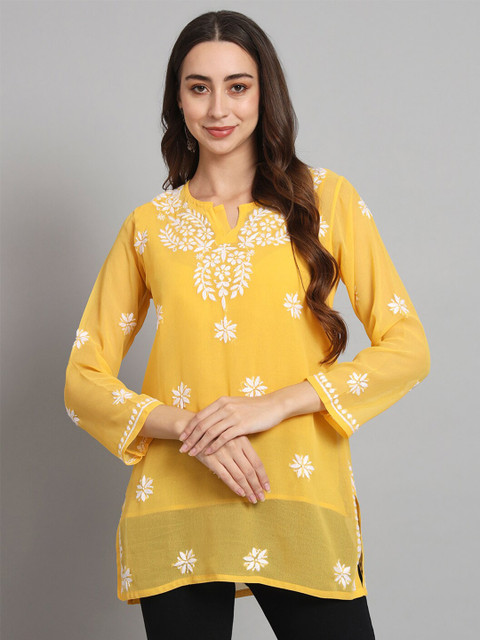 PARAMOUNT CHIKAN Women Embroidered Lucknowi Chikankari Georgette Kurti - Image 3