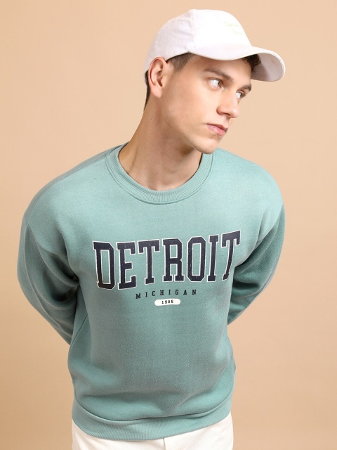 HIGHLANDER Blue Relaxed Fit Typography Printed Pullover Sweatshirt