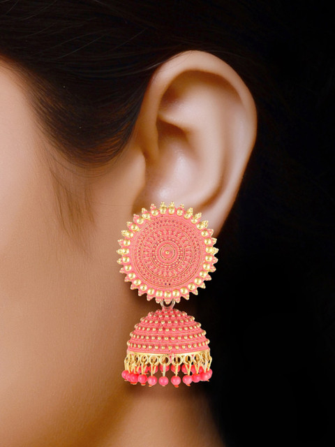 MEENAZ Gold-Plated Dome Shaped Beaded Jhumkas - Image 3