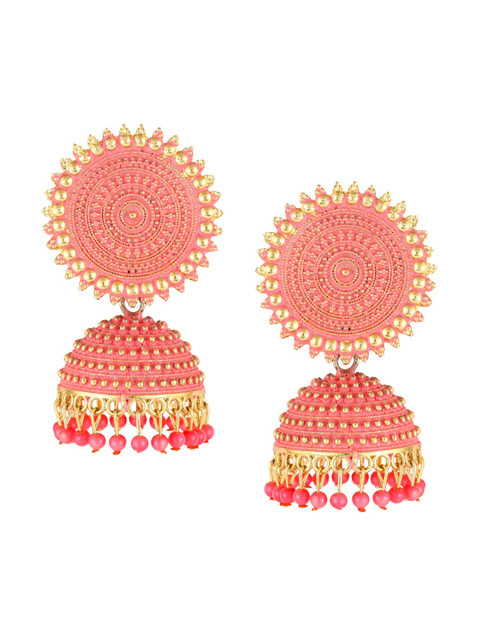 MEENAZ Gold-Plated Dome Shaped Beaded Jhumkas - Image 2