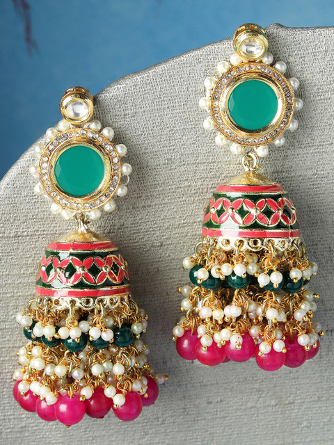 KARATCART Gold-Plated Kundan Studded Jhumkas