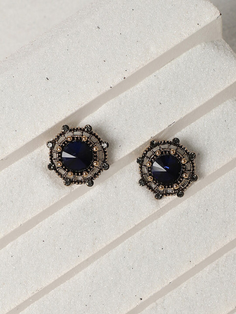 SOHI Gold-Plated Artificial Stones-Studded Studs Earrings