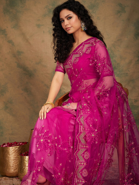 Sangria Ethnic Motifs Embroidered Saree