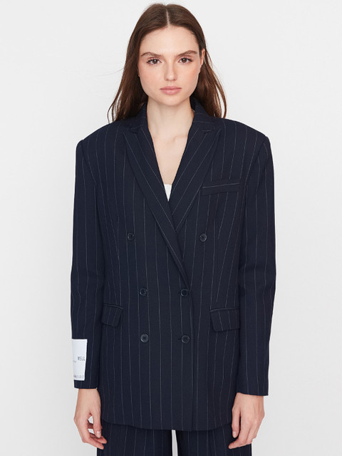 Trendyol Striped Notched Lapel Collar Double-Breasted Blazer