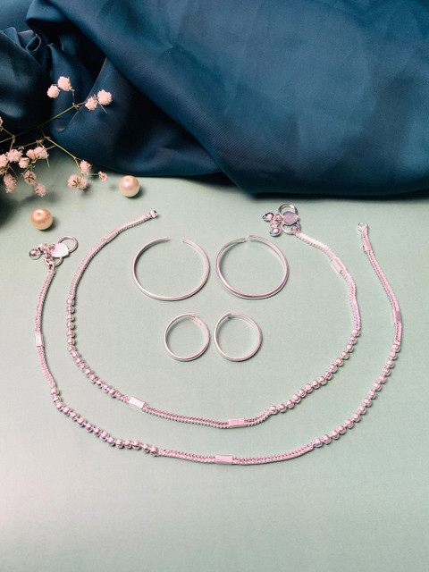 ABDESIGNS Set of 6 Silver Plated Anklet & Adjustable Toe Ring