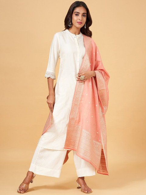 RANGMANCH BY PANTALOONS Floral Woven Design Zari Silk Dupatta