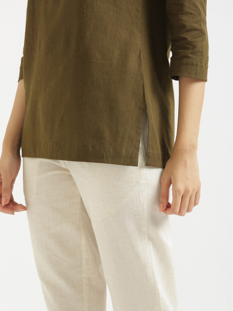 SAADAA Mandarin Collar Cotton Linen Straight Kurti - Image 6