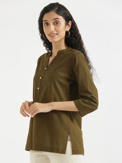 SAADAA Mandarin Collar Cotton Linen Straight Kurti - Image 3