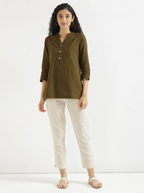 SAADAA Mandarin Collar Cotton Linen Straight Kurti - Image 5