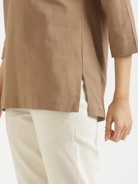 SAADAA Mandarin Collar Linen Straight Kurti - Image 6